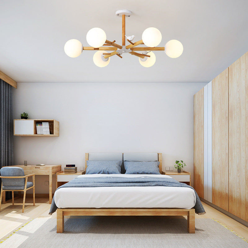 Globe Chandelier Light Fixture Modern Cream Glass Pendant Lighting for Restaurant