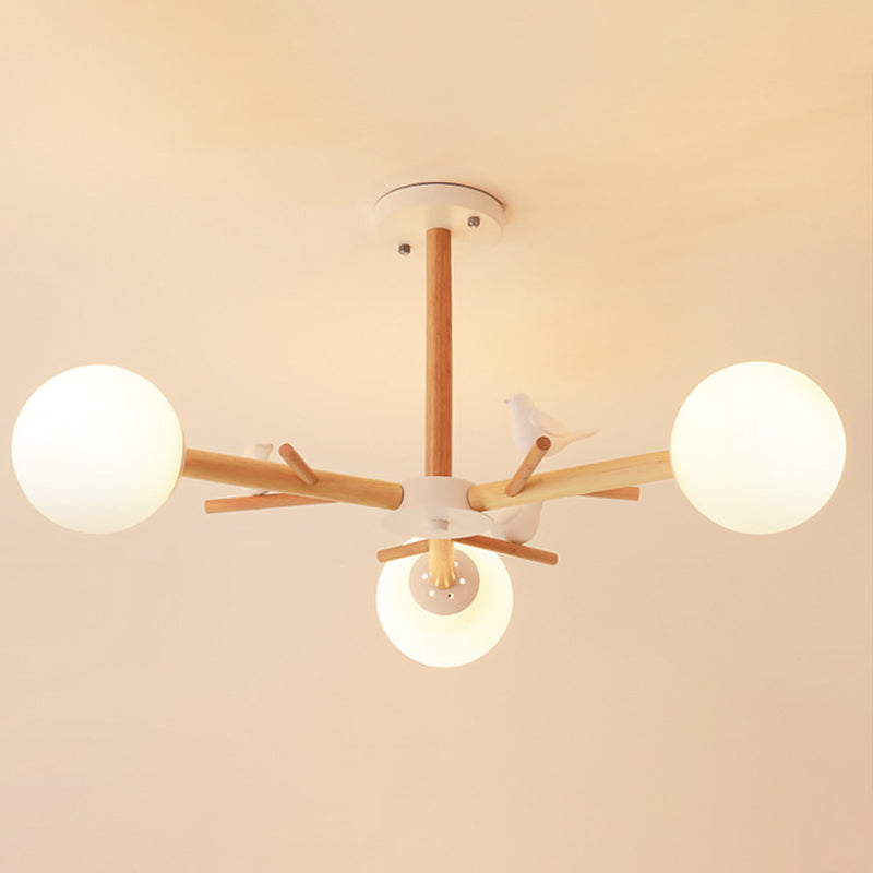 Globe Chandelier Light Fixture Modern Cream Glass Pendant Lighting for Restaurant