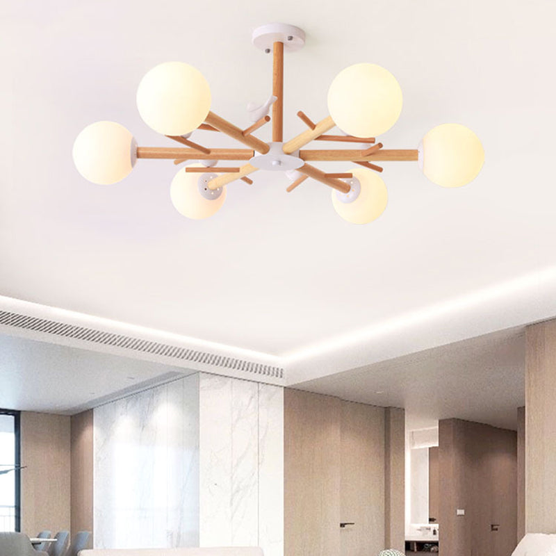 Globe Chandelier Light Fixture Modern Cream Glass Pendant Lighting for Restaurant