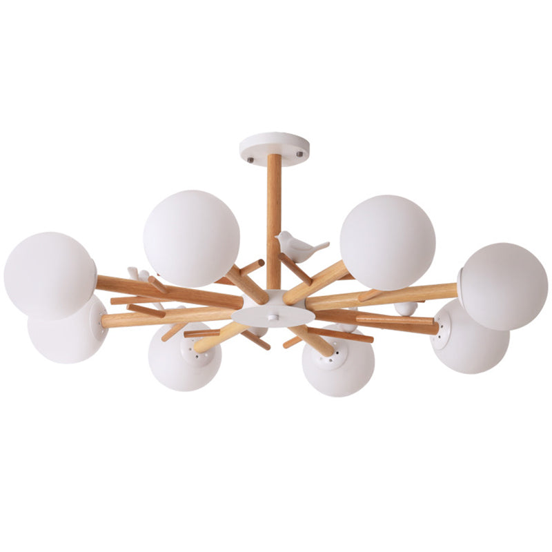 Globe Chandelier Light Fixture Modern Cream Glass Pendant Lighting for Restaurant