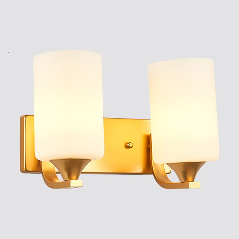 18" H Nordic Simplicity Wall Mount Light White Cylindrical Glass Shade Sconce Light in Polished Gold