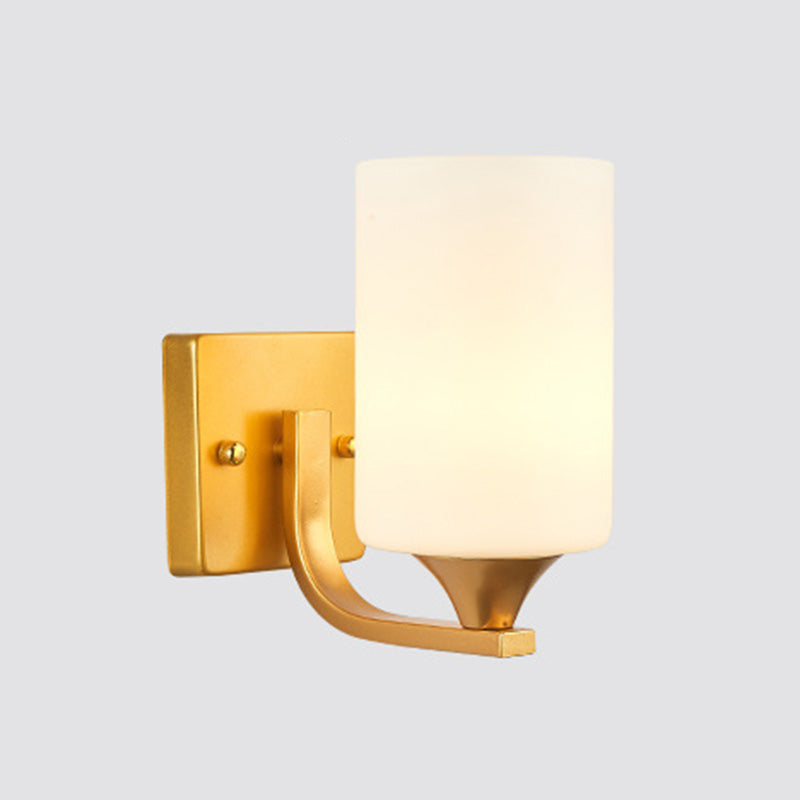 18" H Nordic Simplicity Wall Mount Light White Cylindrical Glass Shade Sconce Light in Polished Gold