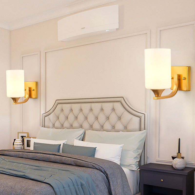 18" H Nordic Simplicity Wall Mount Light White Cylindrical Glass Shade Sconce Light in Polished Gold