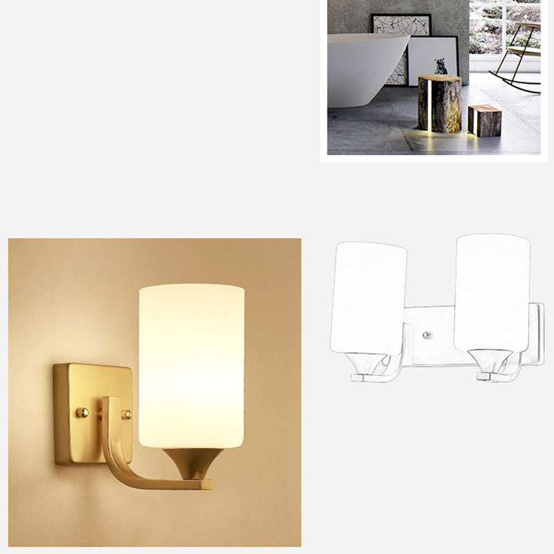 18" H Nordic Simplicity Wall Mount Light White Cylindrical Glass Shade Sconce Light in Polished Gold