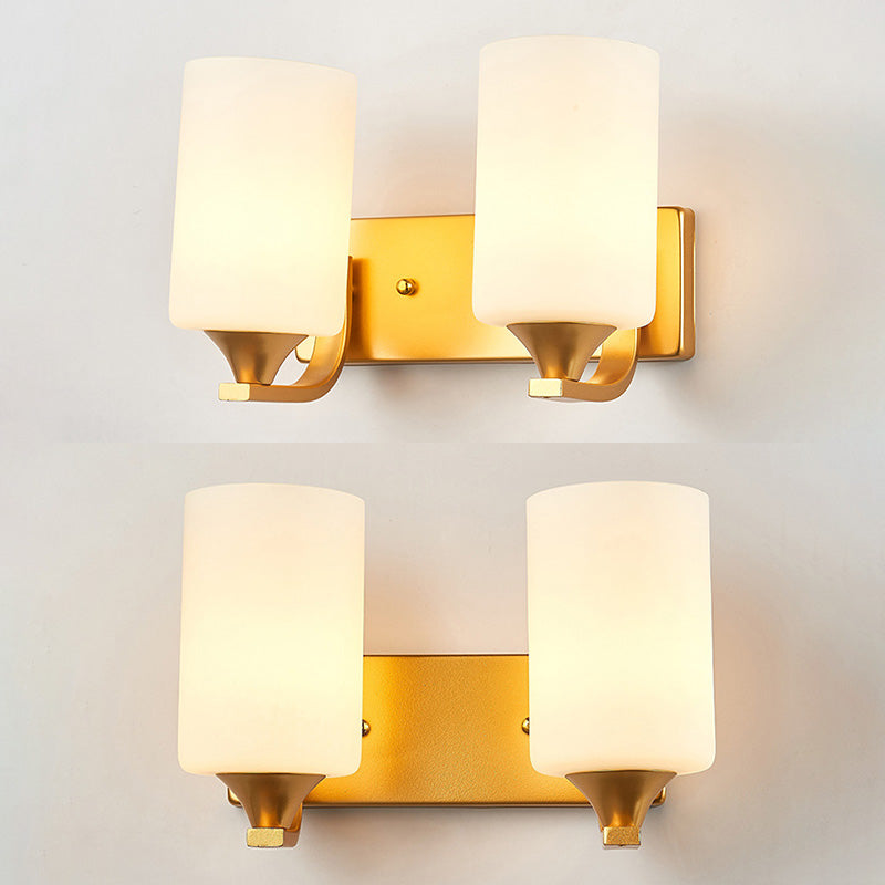 18" H Nordic Simplicity Wall Mount Light White Cylindrical Glass Shade Sconce Light in Polished Gold