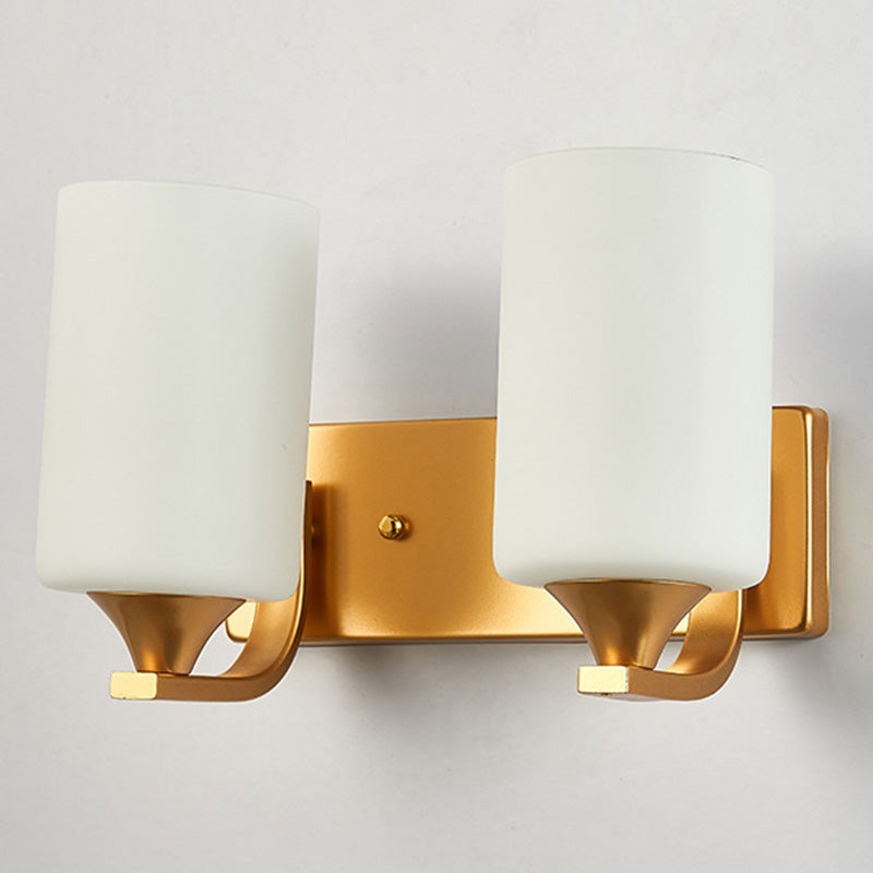 18" H Nordic Simplicity Wall Mount Light White Cylindrical Glass Shade Sconce Light in Polished Gold
