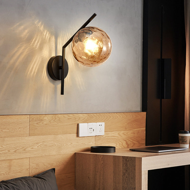 13" H Minimalism Glass Orb Wall Mount Lamp 1-Light Nordic Style Sconce Lighting with Electroplating Metal Base