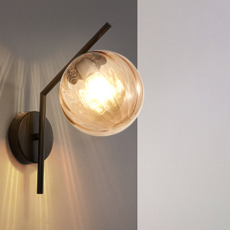 13" H Minimalism Glass Orb Wall Mount Lamp 1-Light Nordic Style Sconce Lighting with Electroplating Metal Base