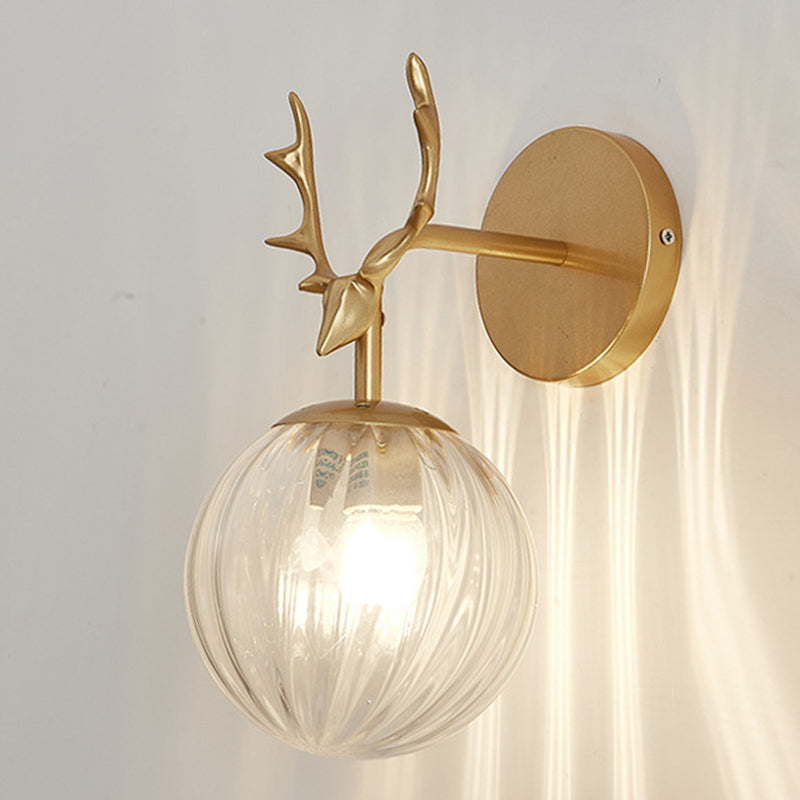 Antler in metallo Design Lampada da muro a parete Simplicità Nordic Orb Glass Sconce Lights per soggiorno corridoio