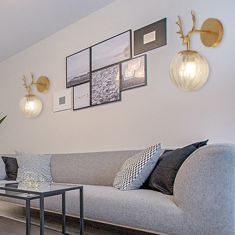 Antler in metallo Design Lampada da muro a parete Simplicità Nordic Orb Glass Sconce Lights per soggiorno corridoio