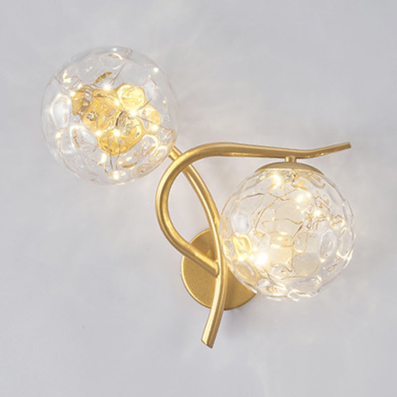 2-Lights Branch Metal Arm Sconce Lights Globe Glass Shade Nordic Style LED Wall Mount Lamp