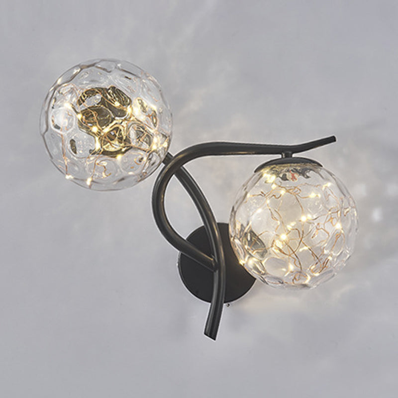 2-Lights Branch Metal Arm Sconce Lights Globe Glass Shade Nordic Style LED Wall Mount Lamp