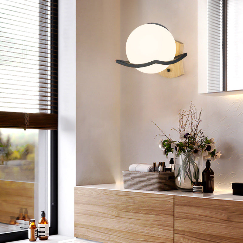 1 Lichtmilch weiße Glaskugel Wandlampe Nordischer Stil Einfachheit Nacht Beleuchtung für Schlafzimmer