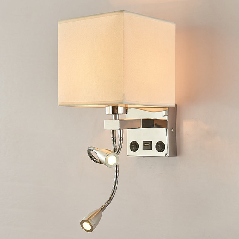 15.7" H Modern Simplicity Bedside LED Reading Lamp Square Fabric Shade Dual Spotlight Design Sconce Lights in Bedroom