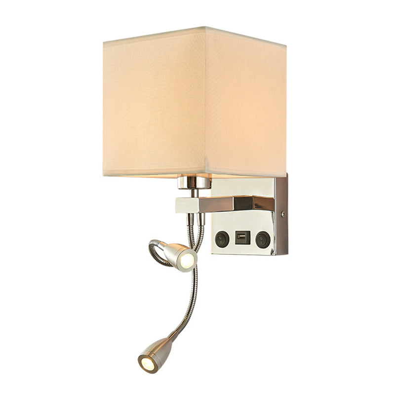 15.7" H Modern Simplicity Bedside LED Reading Lamp Square Fabric Shade Dual Spotlight Design Sconce Lights in Bedroom