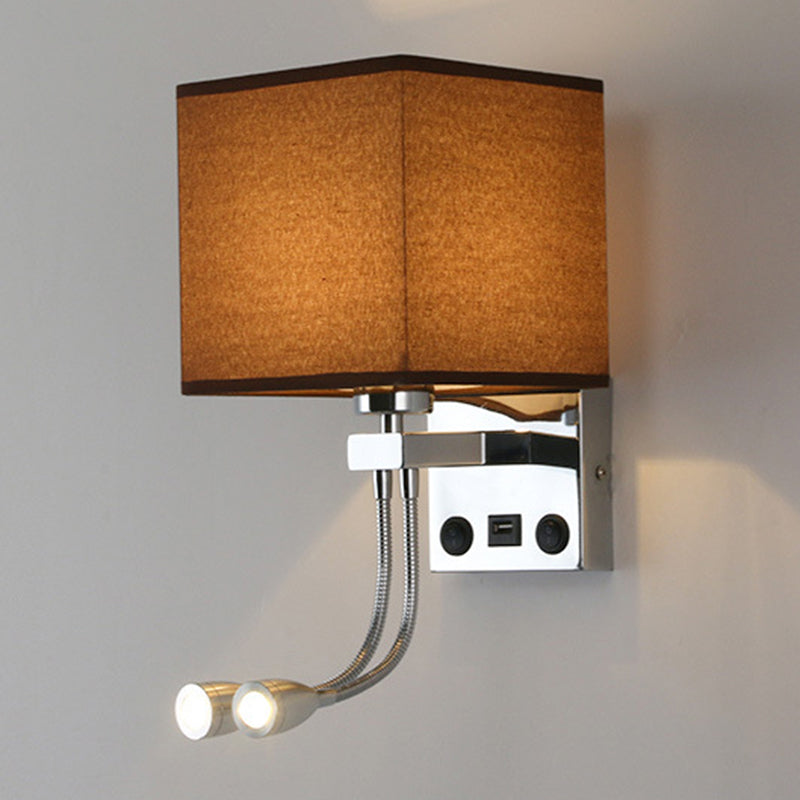 15.7" H Modern Simplicity Bedside LED Reading Lamp Square Fabric Shade Dual Spotlight Design Sconce Lights in Bedroom