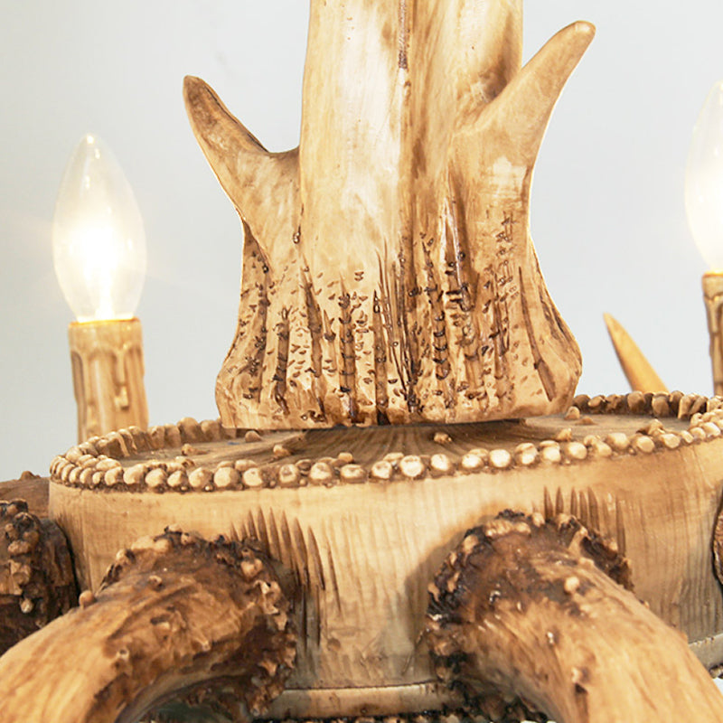 12 Heads Chandelier Lighting Farmhouse 2-Tier Resin Hanging Ceiling Lamp in Brown for Living Room