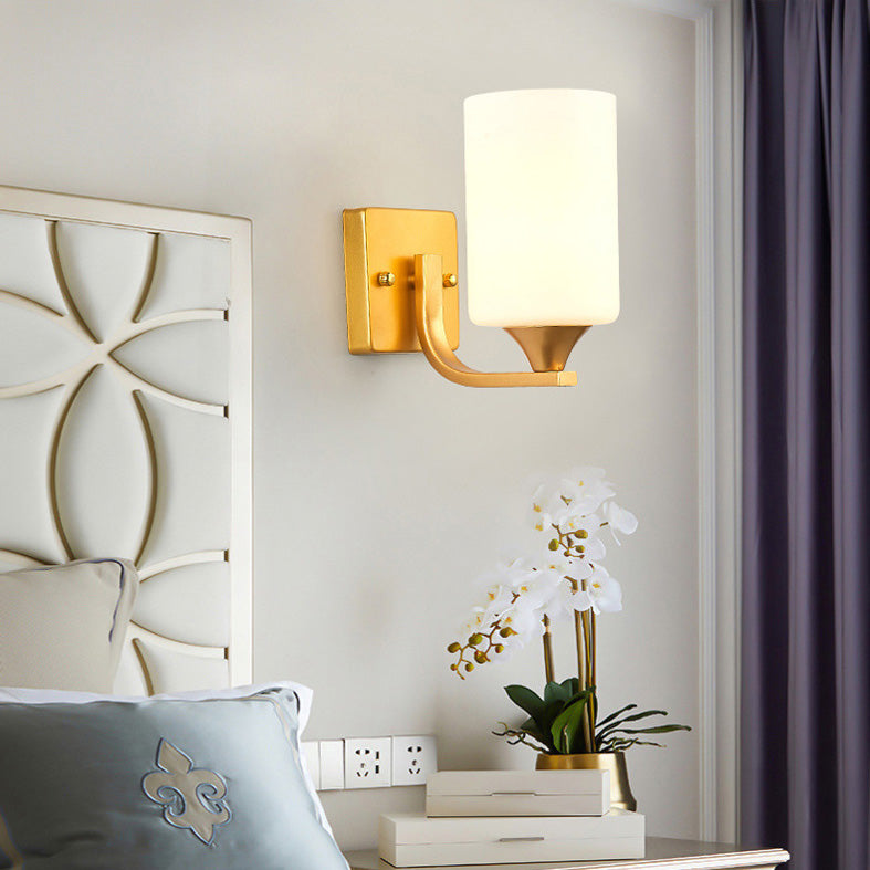 18" H Nordic Simplicity Wall Mount Light White Cylindrical Glass Shade Sconce Light in Polished Gold