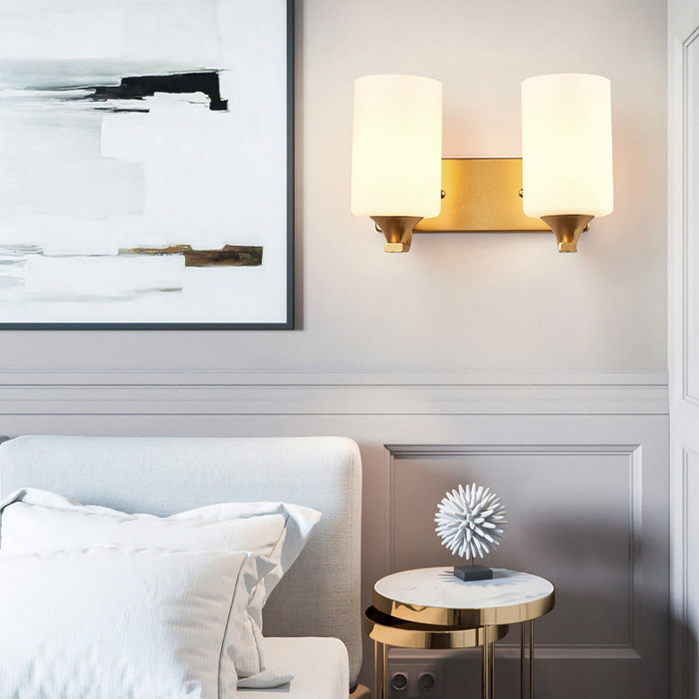 18" H Nordic Simplicity Wall Mount Light White Cylindrical Glass Shade Sconce Light in Polished Gold