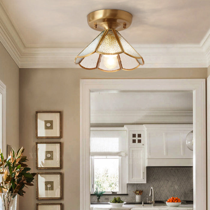 Colonial Scalloped Flush Mount Light Frosted Glass Brass Flush Mount Ceiling Lamp
