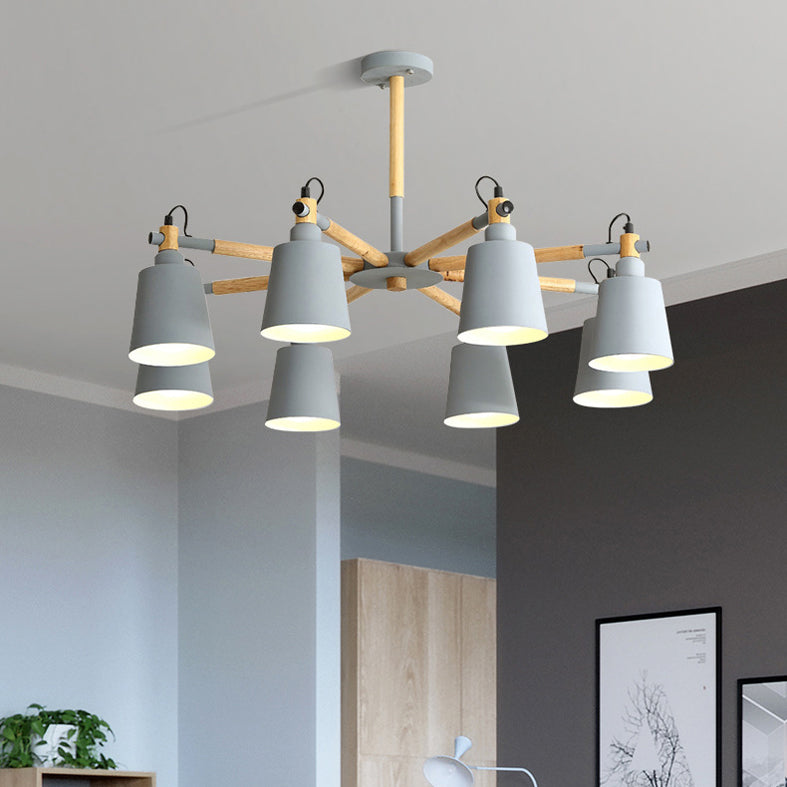 Wooden Sputnik Pendant Light in Nordic Style Wrought Iron Macaron Chandelier for Dining Room