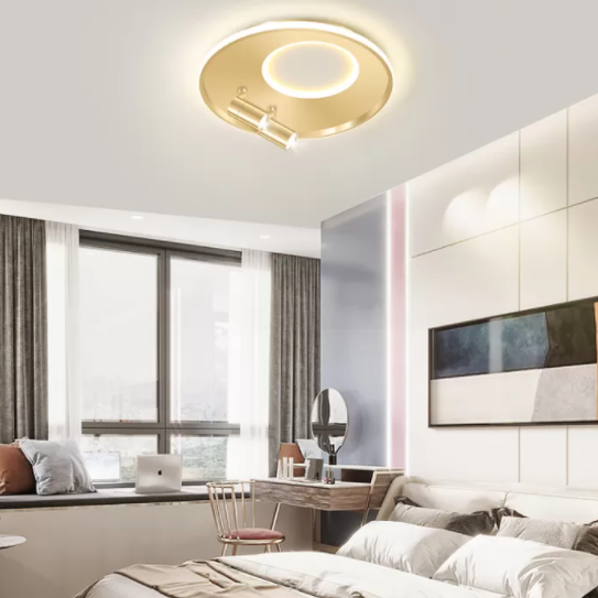 New Modern LED Flush Ceiling Lights Iron Circular Flush Mount Lamp with 2 Spotlights