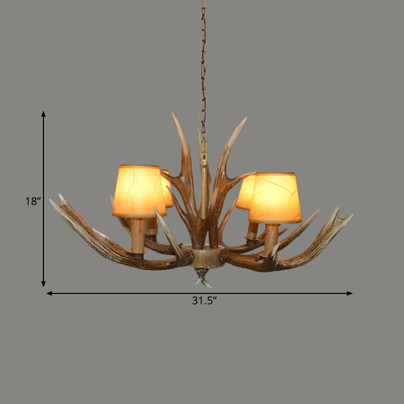 Resin Brown Ceiling Chandelier Branch 4/6/8 Bulbs Traditional Pendant Light Fixture with Beige Cone Fabric Shade