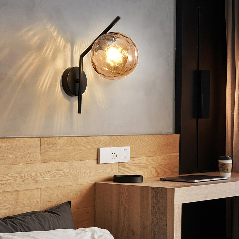 13" H Minimalism Glass Orb Wall Mount Lamp 1-Light Nordic Style Sconce Lighting with Electroplating Metal Base