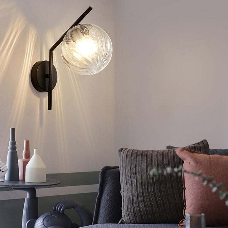 13" H Minimalism Glass Orb Wall Mount Lamp 1-Light Nordic Style Sconce Lighting with Electroplating Metal Base