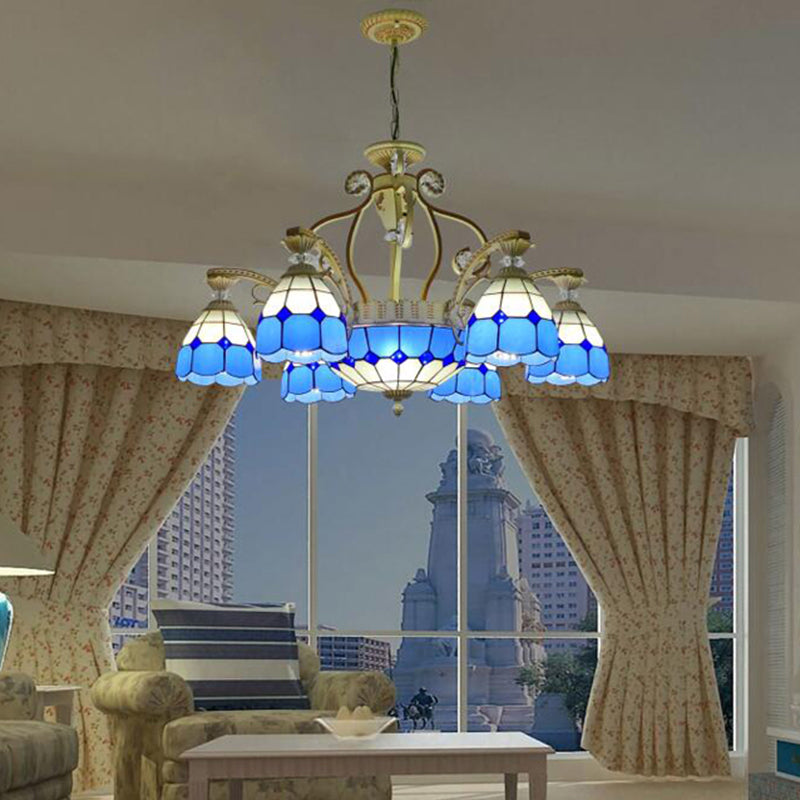 Cut Glass Orange/Blu/Blu Dark Hanging Chandelier a cupola 8/11 Luci a sospensione in stile Tiffany Kit a ciondolo, 31,5 "/37,5"