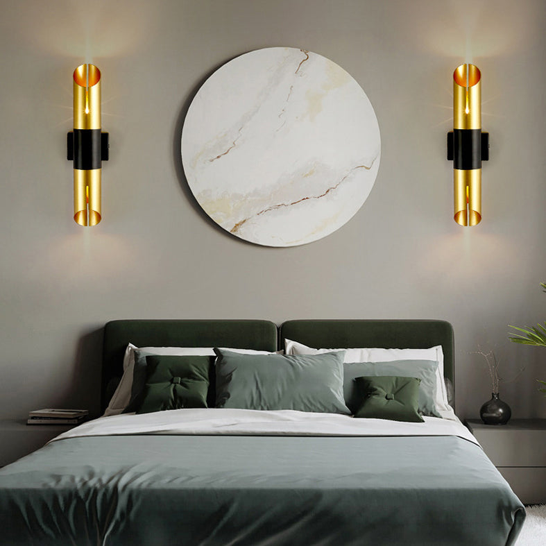 Frosted Gold Post-modern Style Wall Lamp 14" H Tube Shaped Metal Sconce Lights for Aisle Corridor
