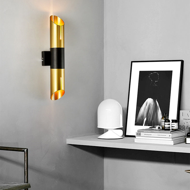 Frosted Gold Post-modern Style Wall Lamp 14" H Tube Shaped Metal Sconce Lights for Aisle Corridor