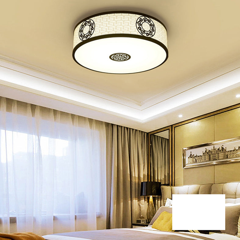 Cylindrical Wrought Iron Ceiling Fixture in Traditional Creative Style Fabrics Flush Mount for Dining Room