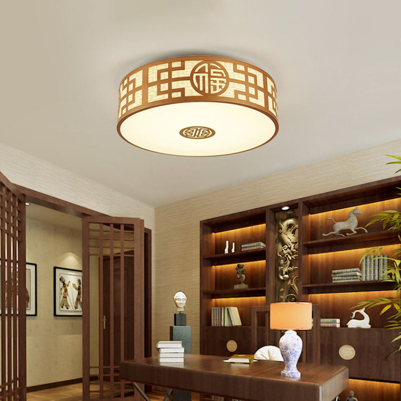 Cylindrical Wrought Iron Ceiling Fixture in Traditional Creative Style Fabrics Flush Mount for Dining Room