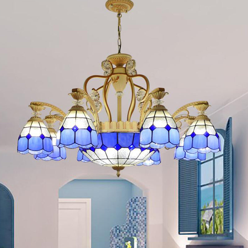 Cut Glass Orange/Blu/Blu Dark Hanging Chandelier a cupola 8/11 Luci a sospensione in stile Tiffany Kit a ciondolo, 31,5 "/37,5"