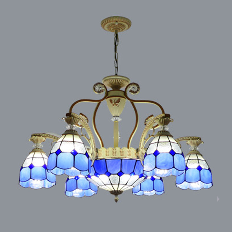 Cut Glass Orange/Blu/Blu Dark Hanging Chandelier a cupola 8/11 Luci a sospensione in stile Tiffany Kit a ciondolo, 31,5 "/37,5"