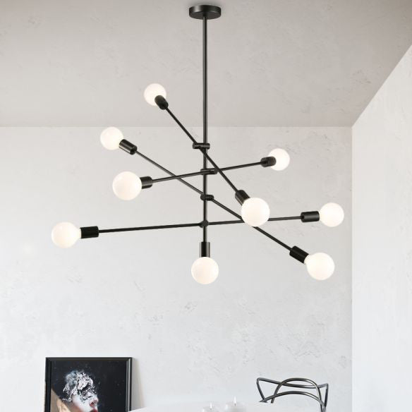 Midden-eeuws sputnik kroonluchter verlichting metallic 8+1 lichten woonkamer plafondlamp in zwart/gouden afwerking