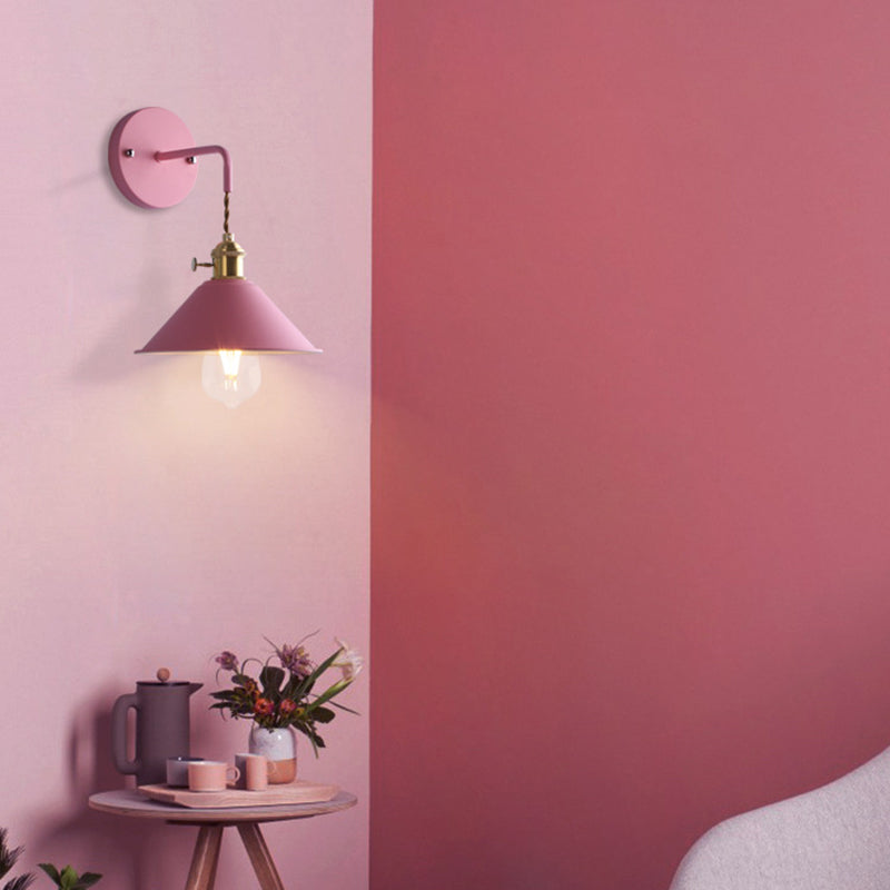 Industrial Cone Wall Light Matte Black Single Metallic for Hallway