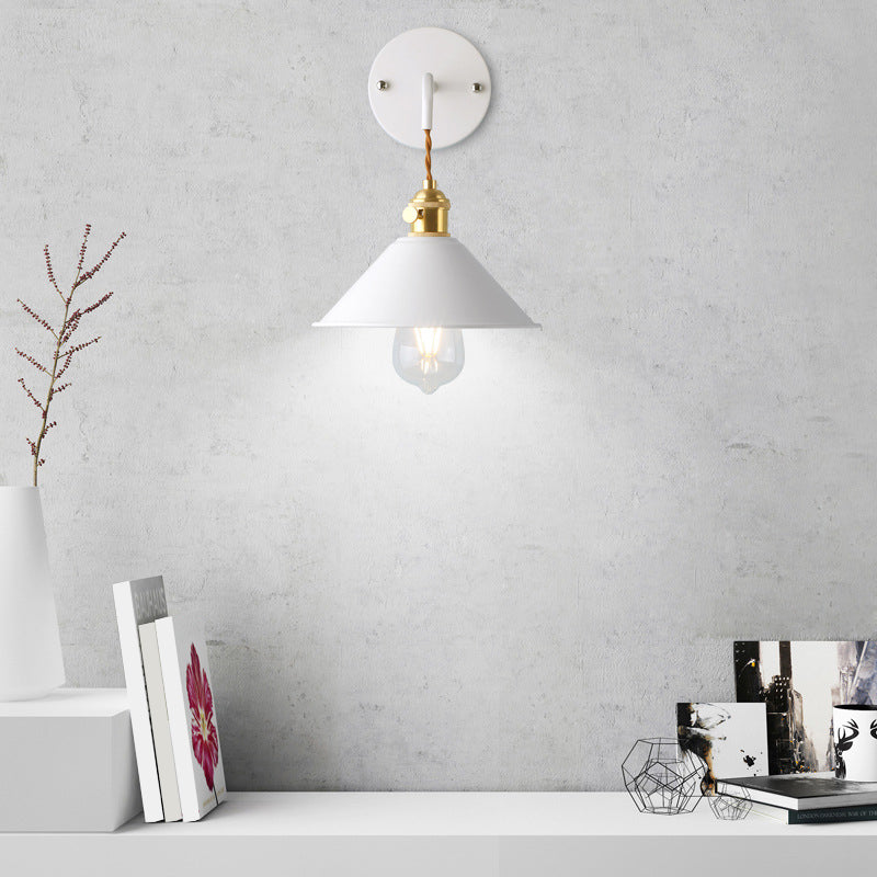 Industrial Cone Wall Light Matte Black Single Metallic for Hallway