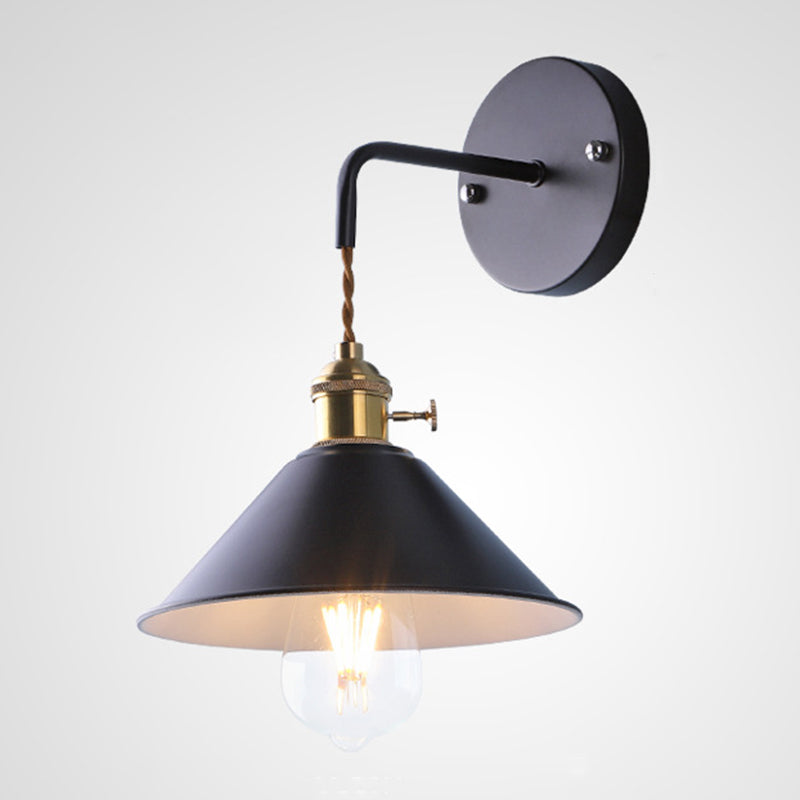 Industrial Cone Wall Light Matte Black Single Metallic for Hallway