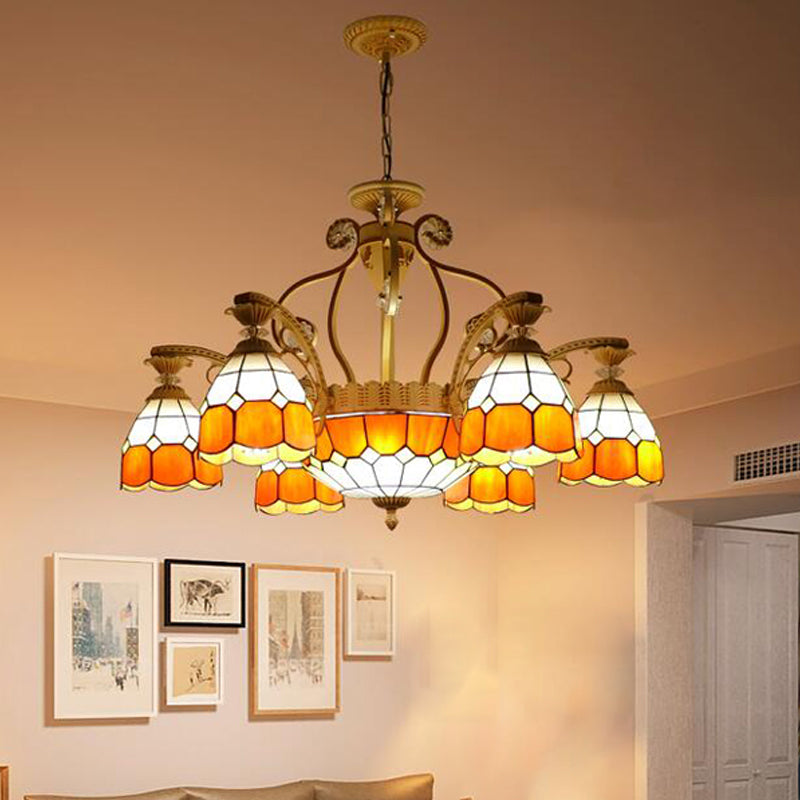 Cut Glass Orange/Blu/Blu Dark Hanging Chandelier a cupola 8/11 Luci a sospensione in stile Tiffany Kit a ciondolo, 31,5 "/37,5"