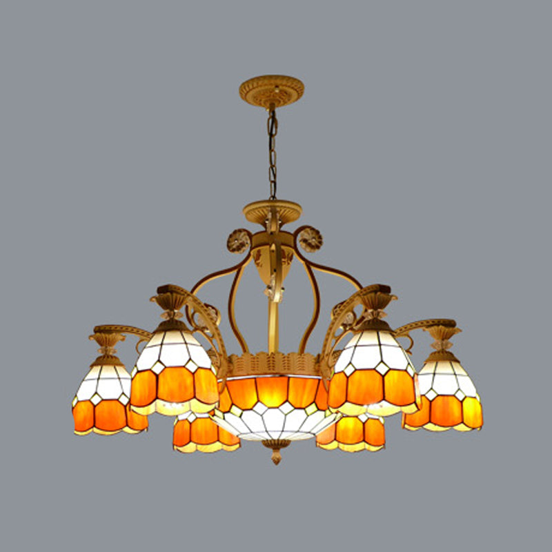Cut Glass Orange/Blu/Blu Dark Hanging Chandelier a cupola 8/11 Luci a sospensione in stile Tiffany Kit a ciondolo, 31,5 "/37,5"