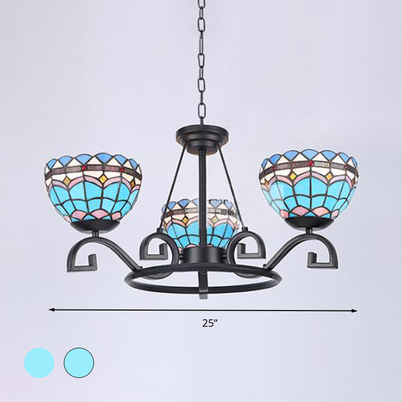Dome sospeso lampadario 3/6/8 luci blu/blu e trasparente ciondolo a soffitto barocco in vetro per soggiorno, 25 "/29" /36,5 "W