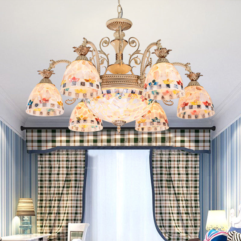 Gebrandschilderd glas mozaïek kroonluchter verlichtingsarmatuur Tiffany 9/11 lichten wit en goudhangende lampkit