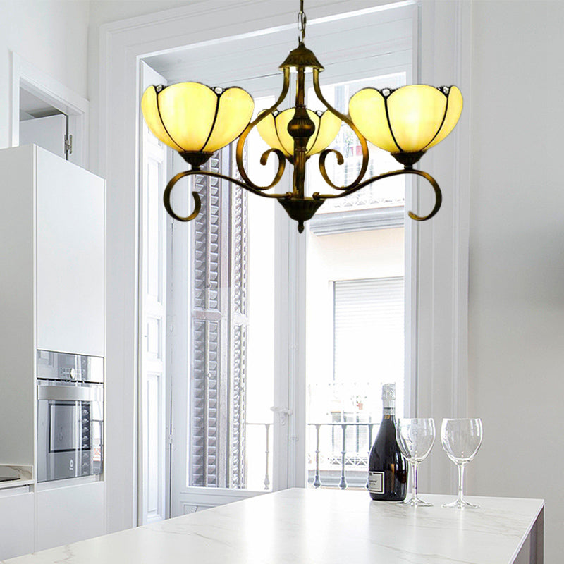 Yellow/Blue Scalloped Chandelier Lamp Tiffany 3/6/8 Lights Stained Glass Hanging Light Fixture