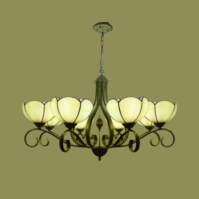 Yellow/Blue Scalloped Chandelier Lamp Tiffany 3/6/8 Lights Stained Glass Hanging Light Fixture