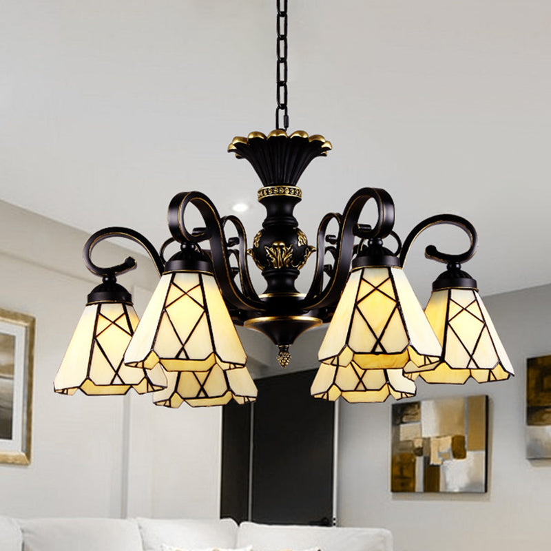 Yellow Glass Cone Chandelier Lighting Baroque 5/6/8 Lights Black Ceiling Suspension Lamp