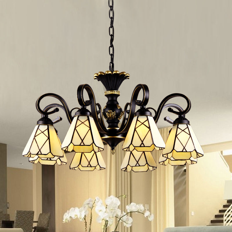 Yellow Glass Cone Chandelier Lighting Baroque 5/6/8 Lights Black Ceiling Suspension Lamp