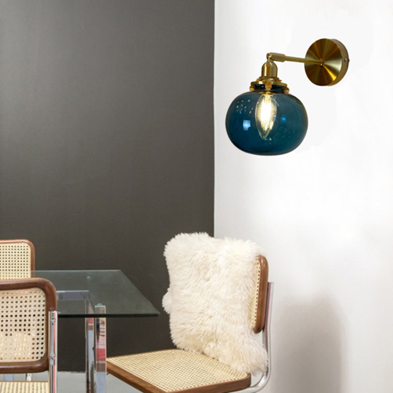 Golden Rotatable Light Fixture with Blue Glass Shade, Rotary Socket for Dining Room