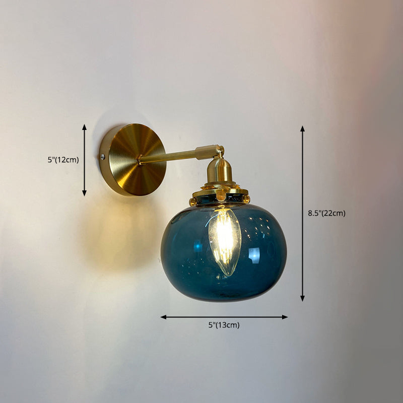 Golden Rotatable Light Fixture with Blue Glass Shade, Rotary Socket for Dining Room